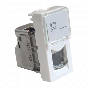 22.5x45 Mosaic insert, RJ-45 STP, category 6, with shutter and enlarged label field, white